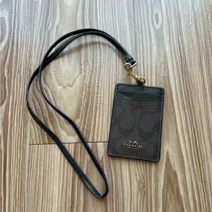 COACH Black and Brown Leather Lanyard ID Holder